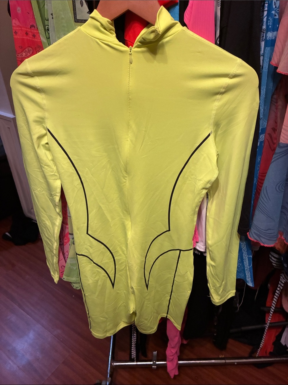 Women’s Neon Yellow Long-Sleeve Zip Front One Piece